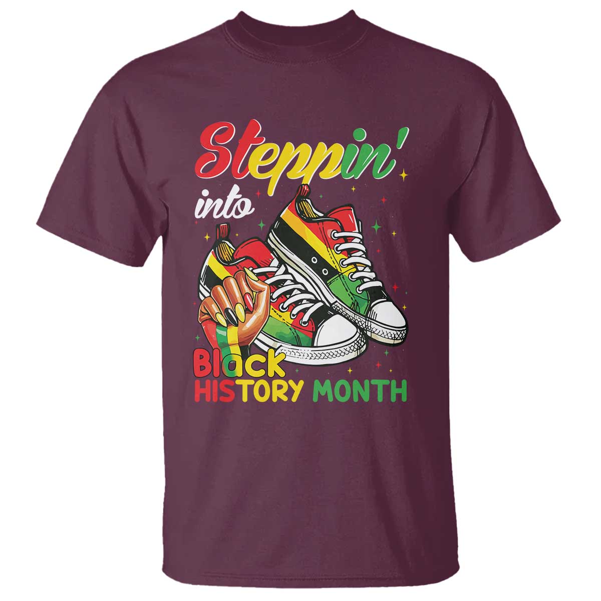 Stepping Into Black History Month T Shirt Black Girls Sneakers TS02 Maroon Print Your Wear