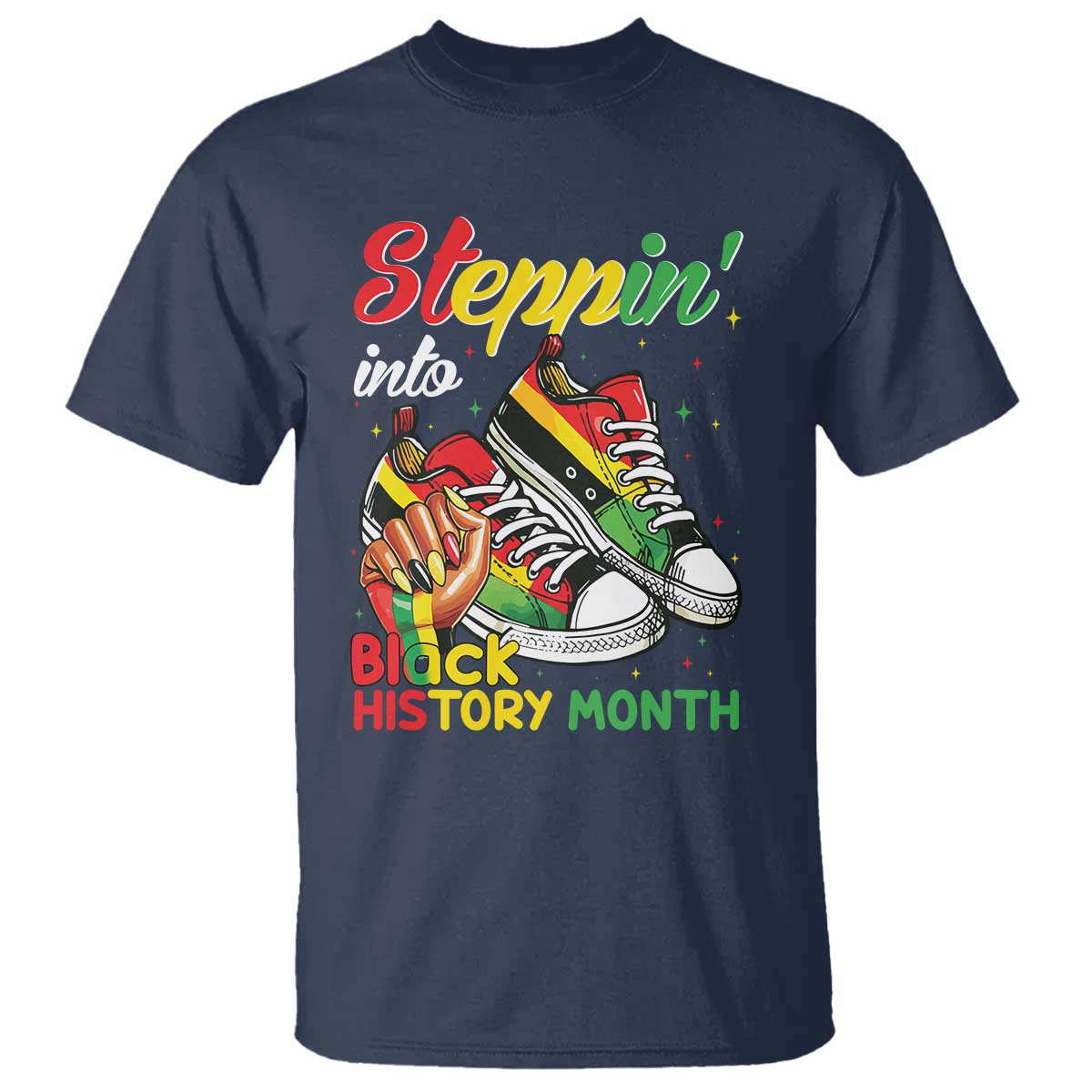 Stepping Into Black History Month T Shirt Black Girls Sneakers TS02 Navy Print Your Wear