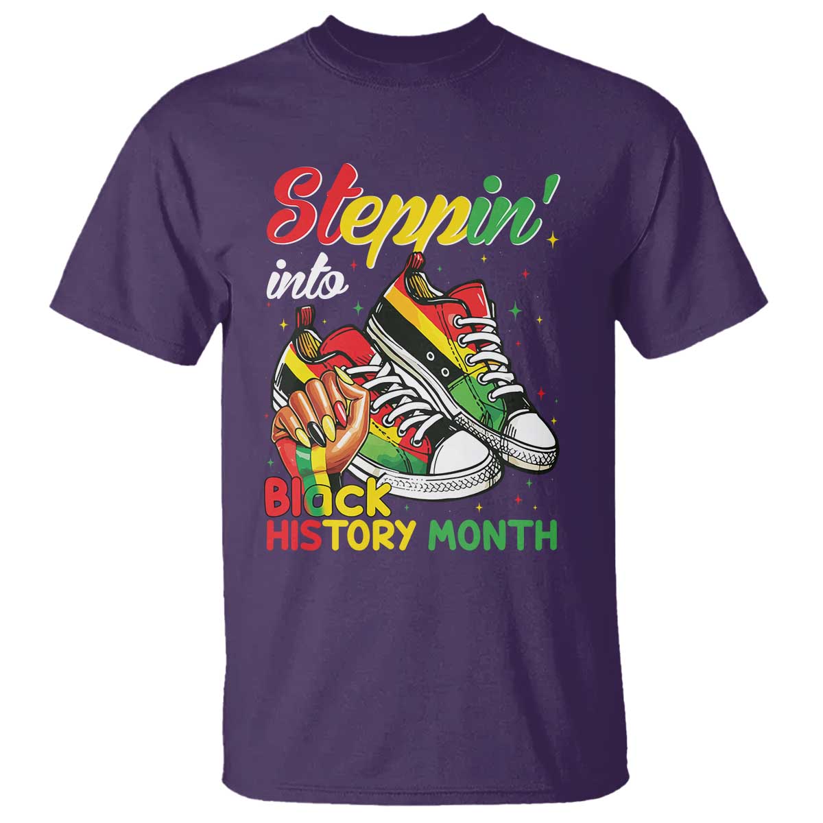 Stepping Into Black History Month T Shirt Black Girls Sneakers TS02 Purple Print Your Wear