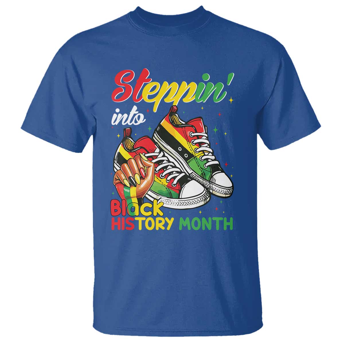 Stepping Into Black History Month T Shirt Black Girls Sneakers TS02 Royal Blue Print Your Wear