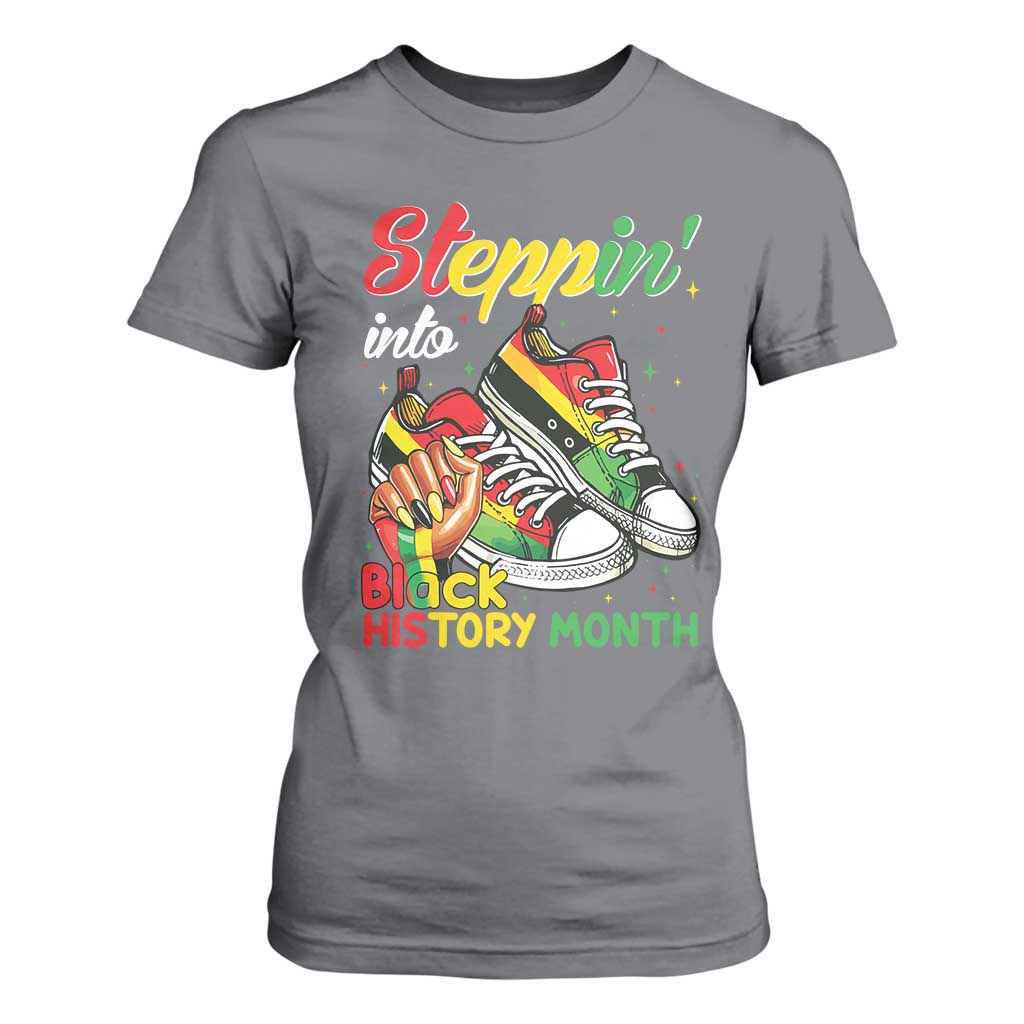 Stepping Into Black History Month T Shirt For Women Black Girls Sneakers TS02 Charcoal Print Your Wear