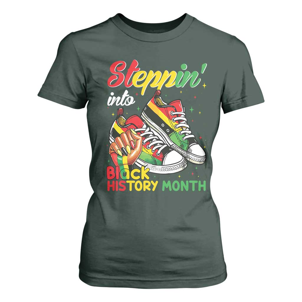 Stepping Into Black History Month T Shirt For Women Black Girls Sneakers TS02 Dark Forest Green Print Your Wear