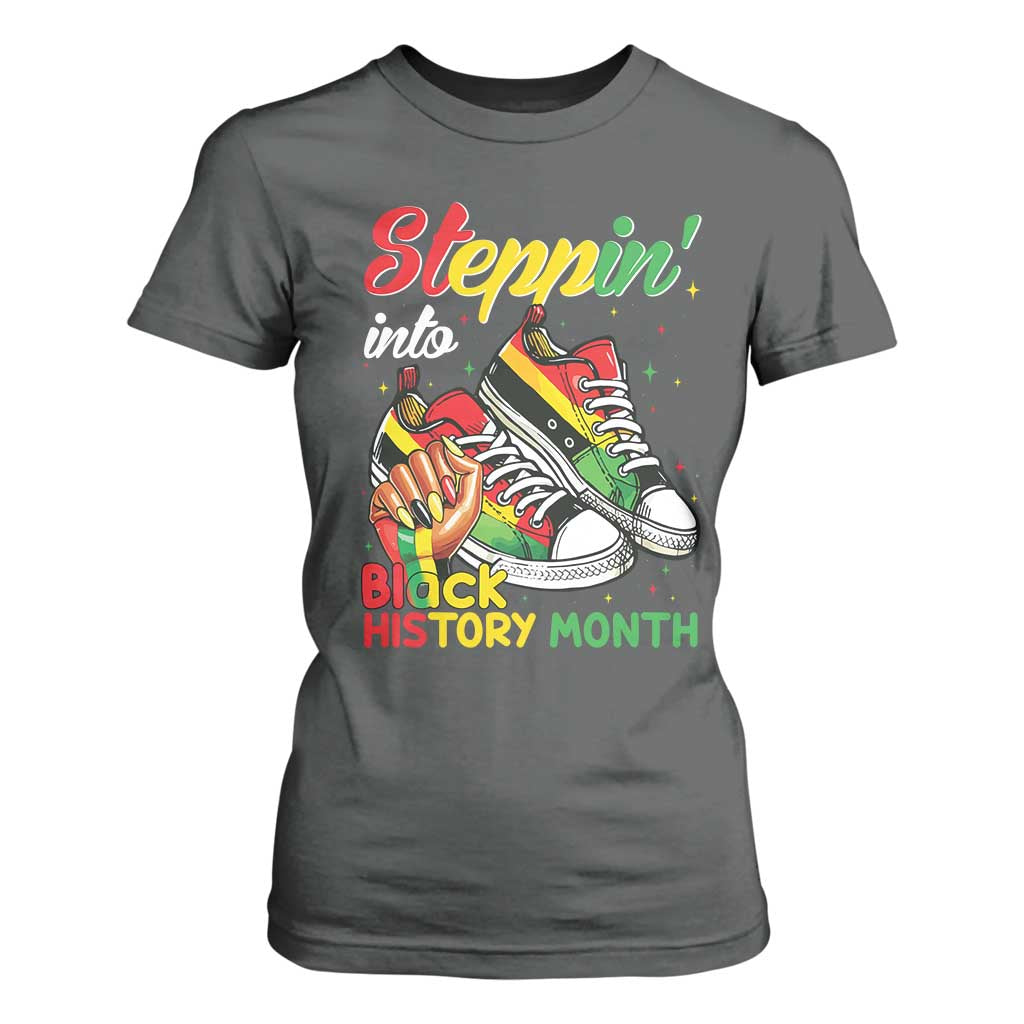 Stepping Into Black History Month T Shirt For Women Black Girls Sneakers TS02 Dark Heather Print Your Wear
