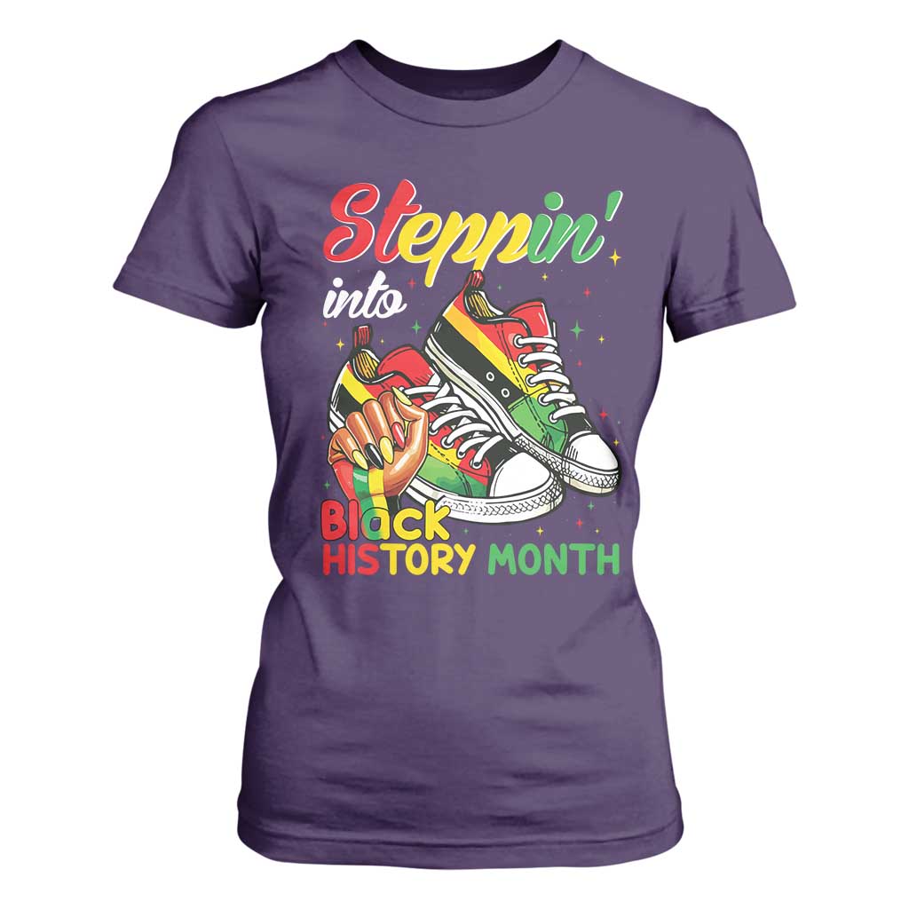 Stepping Into Black History Month T Shirt For Women Black Girls Sneakers TS02 Purple Print Your Wear