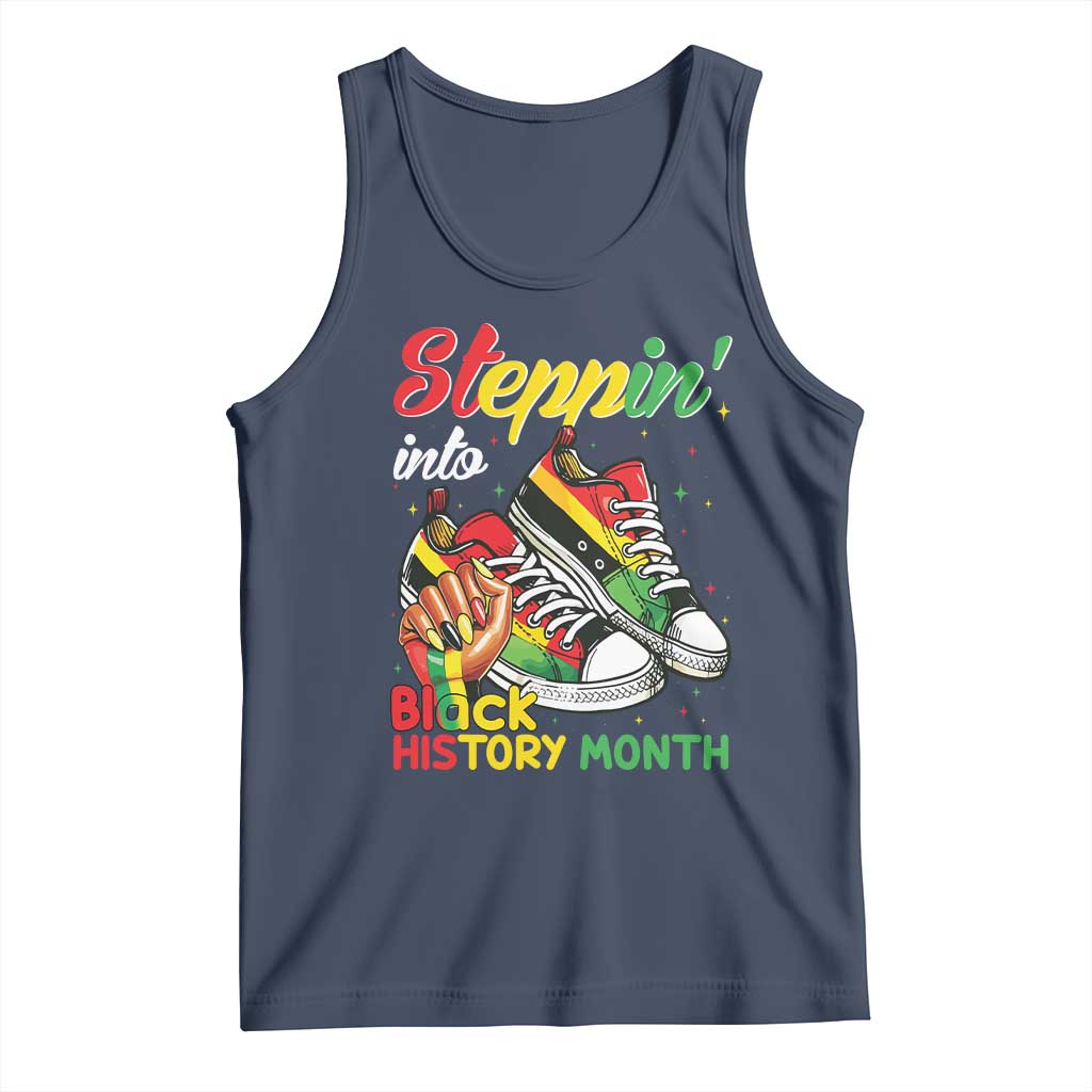 Stepping Into Black History Month Tank Top Black Girls Sneakers TS02 Navy Print Your Wear