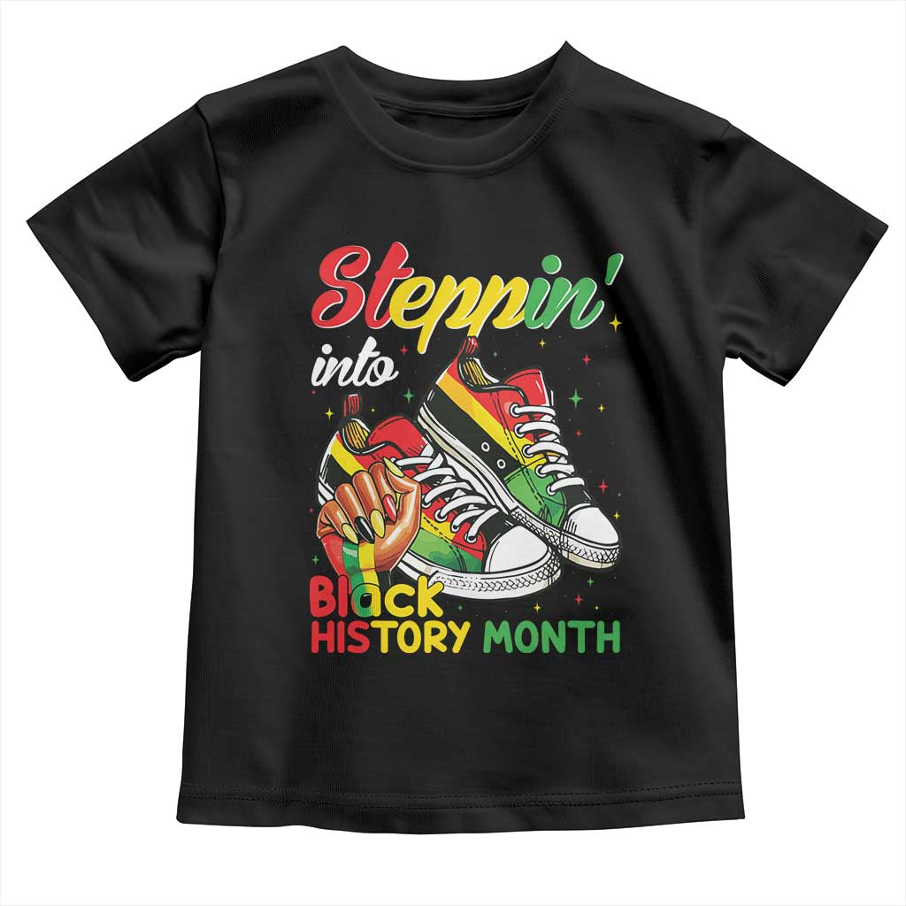 Stepping Into Black History Month Toddler T Shirt Black Girls Sneakers TS02 Black Print Your Wear
