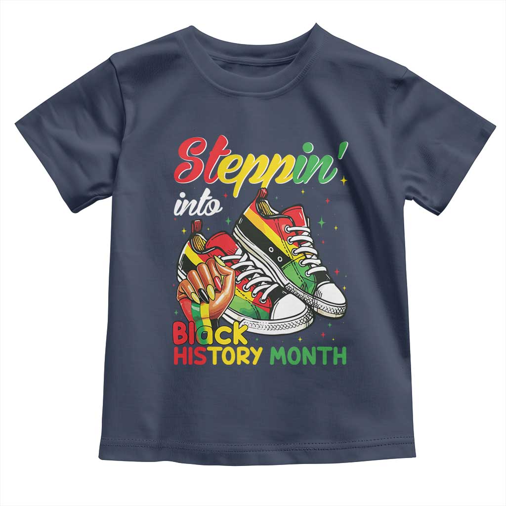 Stepping Into Black History Month Toddler T Shirt Black Girls Sneakers TS02 Navy Print Your Wear
