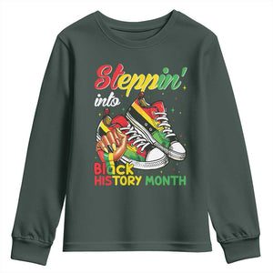 Stepping Into Black History Month Youth Sweatshirt Black Girls Sneakers TS02 Dark Forest Green Print Your Wear