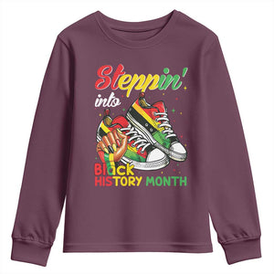 Stepping Into Black History Month Youth Sweatshirt Black Girls Sneakers TS02 Maroon Print Your Wear