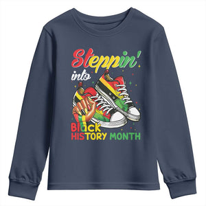 Stepping Into Black History Month Youth Sweatshirt Black Girls Sneakers TS02 Navy Print Your Wear