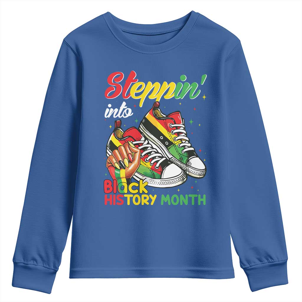 Stepping Into Black History Month Youth Sweatshirt Black Girls Sneakers TS02 Royal Blue Print Your Wear