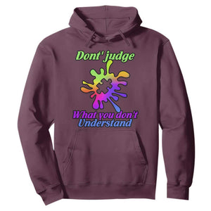 Autism Acceptance Hoodie Don't Judge What You Don't Understand Puzzle Piece TS02 Maroon Printyourwear