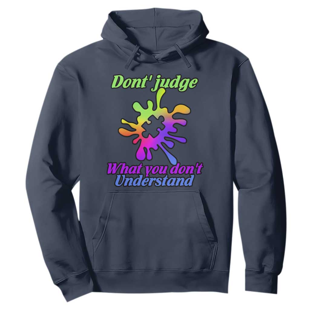 Autism Acceptance Hoodie Don't Judge What You Don't Understand Puzzle Piece TS02 Navy Printyourwear