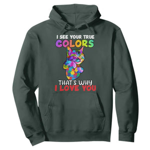 Autism Cat Hoodie I See Your True Colors Embrace Heart Autism Acceptance TS02 Dark Forest Green Printyourwear