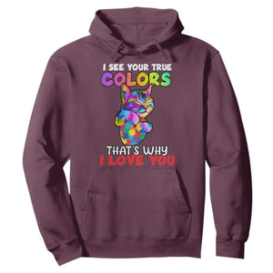 Autism Cat Hoodie I See Your True Colors Embrace Heart Autism Acceptance TS02 Maroon Printyourwear