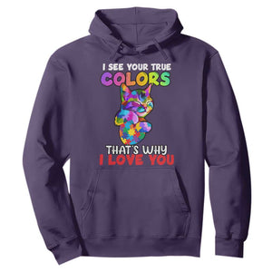 Autism Cat Hoodie I See Your True Colors Embrace Heart Autism Acceptance TS02 Purple Printyourwear