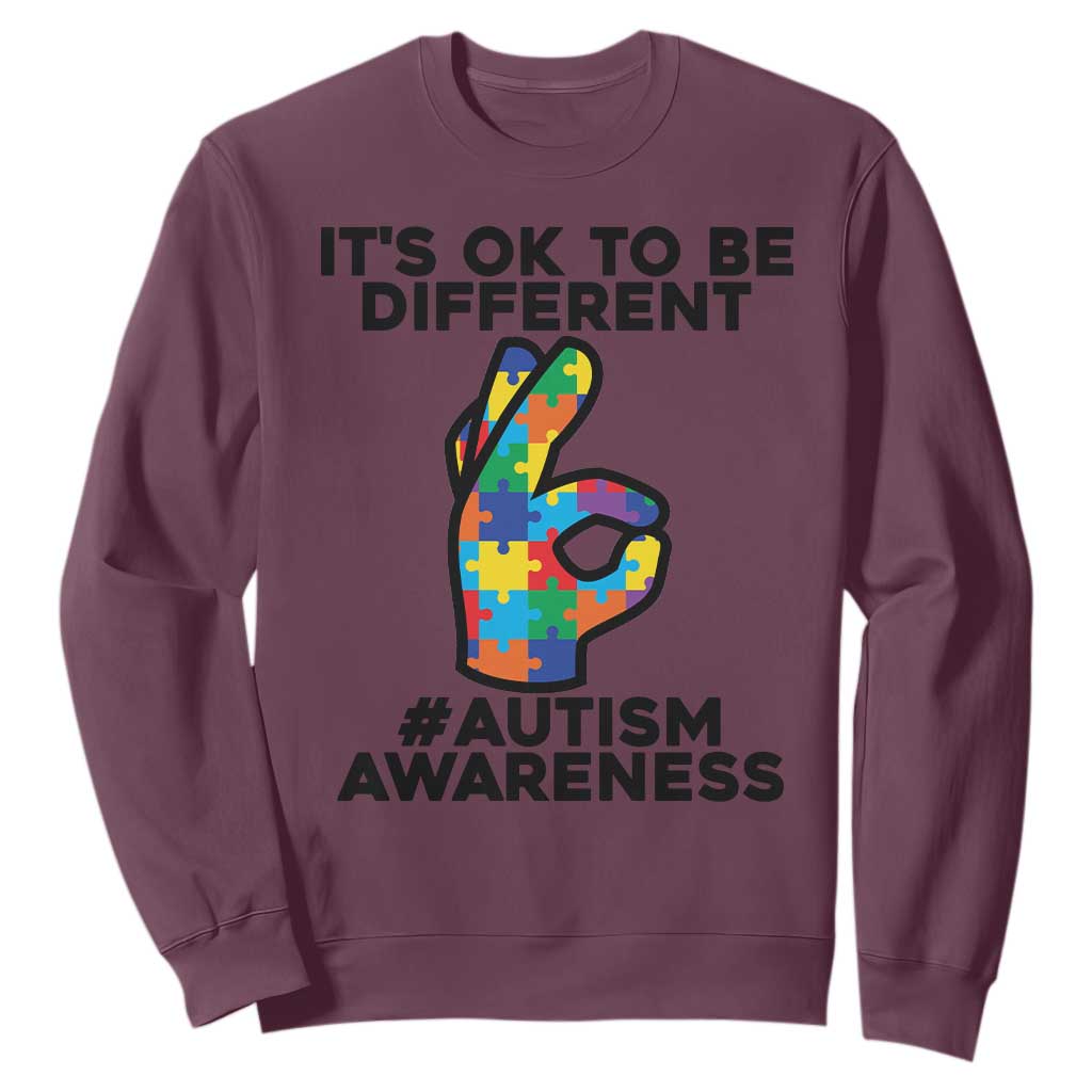 Autism Awareness Sweatshirt It's Ok To Be Different Acceptance Spectrum Puzzle Piece TS02 Maroon Printyourwear