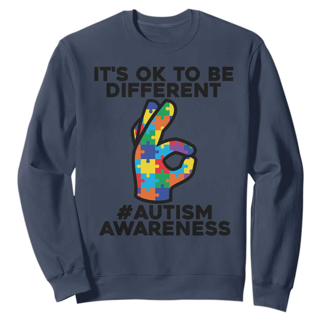 Autism Awareness Sweatshirt It's Ok To Be Different Acceptance Spectrum Puzzle Piece TS02 Navy Printyourwear