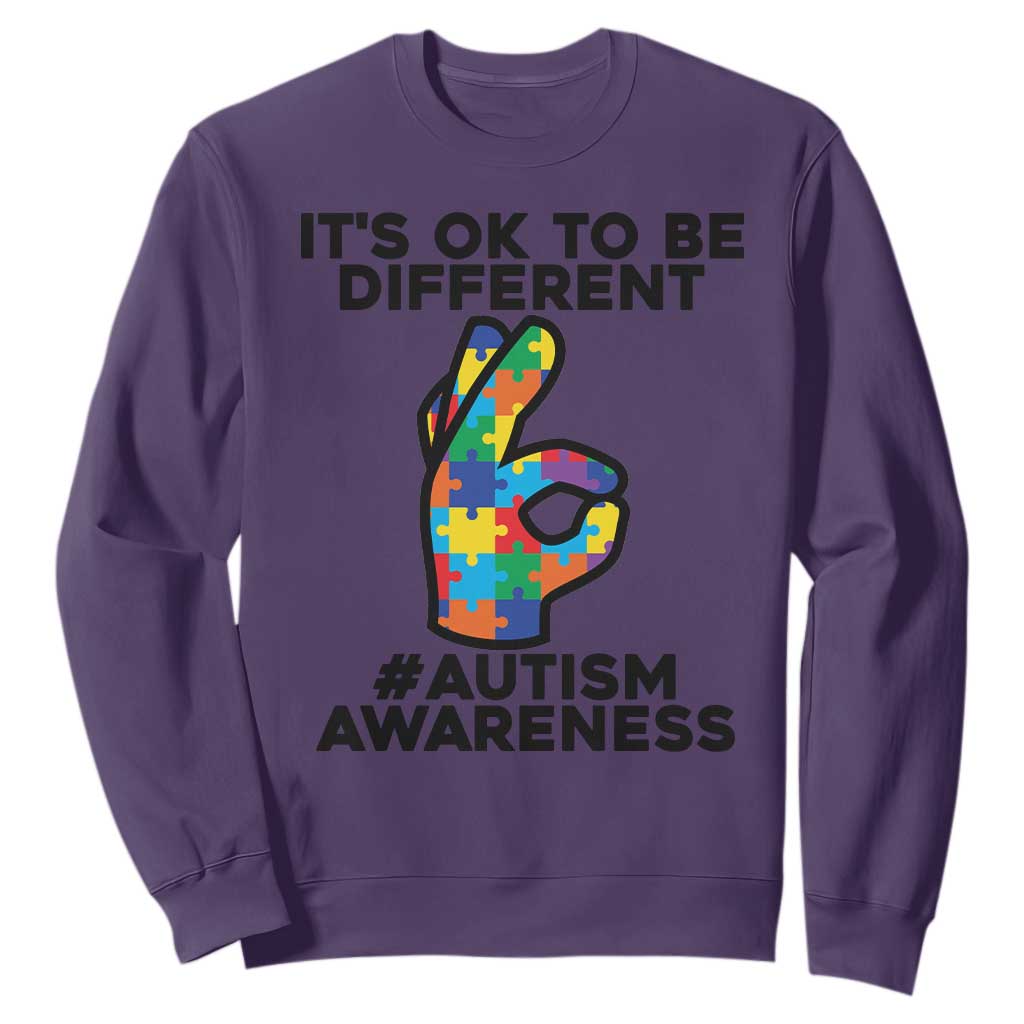 Autism Awareness Sweatshirt It's Ok To Be Different Acceptance Spectrum Puzzle Piece TS02 Purple Printyourwear