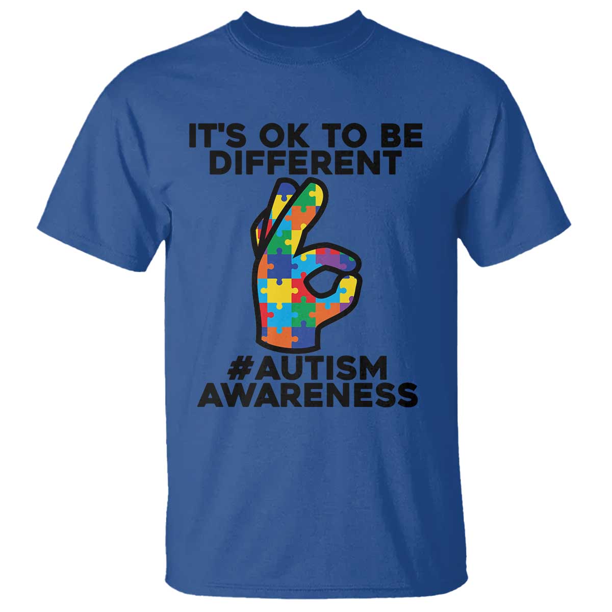 Autism Awareness T Shirt It's Ok To Be Different Acceptance Spectrum Puzzle Piece TS02 Royal Blue Printyourwear