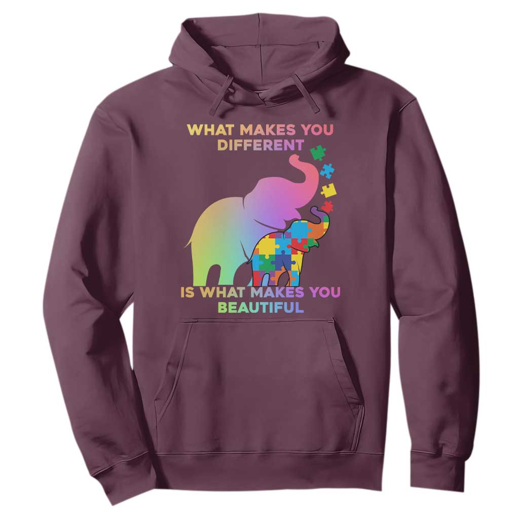 Autism Awareness Elephant Hoodie What Make You Different Makes You Beautiful Spectrum Puzzle Piece Baby TS02 Maroon Printyourwear
