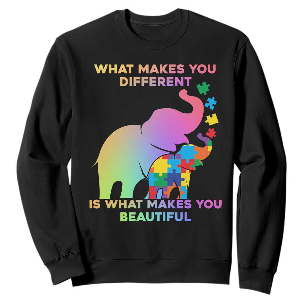 Autism Awareness Elephant Sweatshirt What Make You Different Makes You Beautiful Spectrum Puzzle Piece Baby TS02 Black Printyourwear