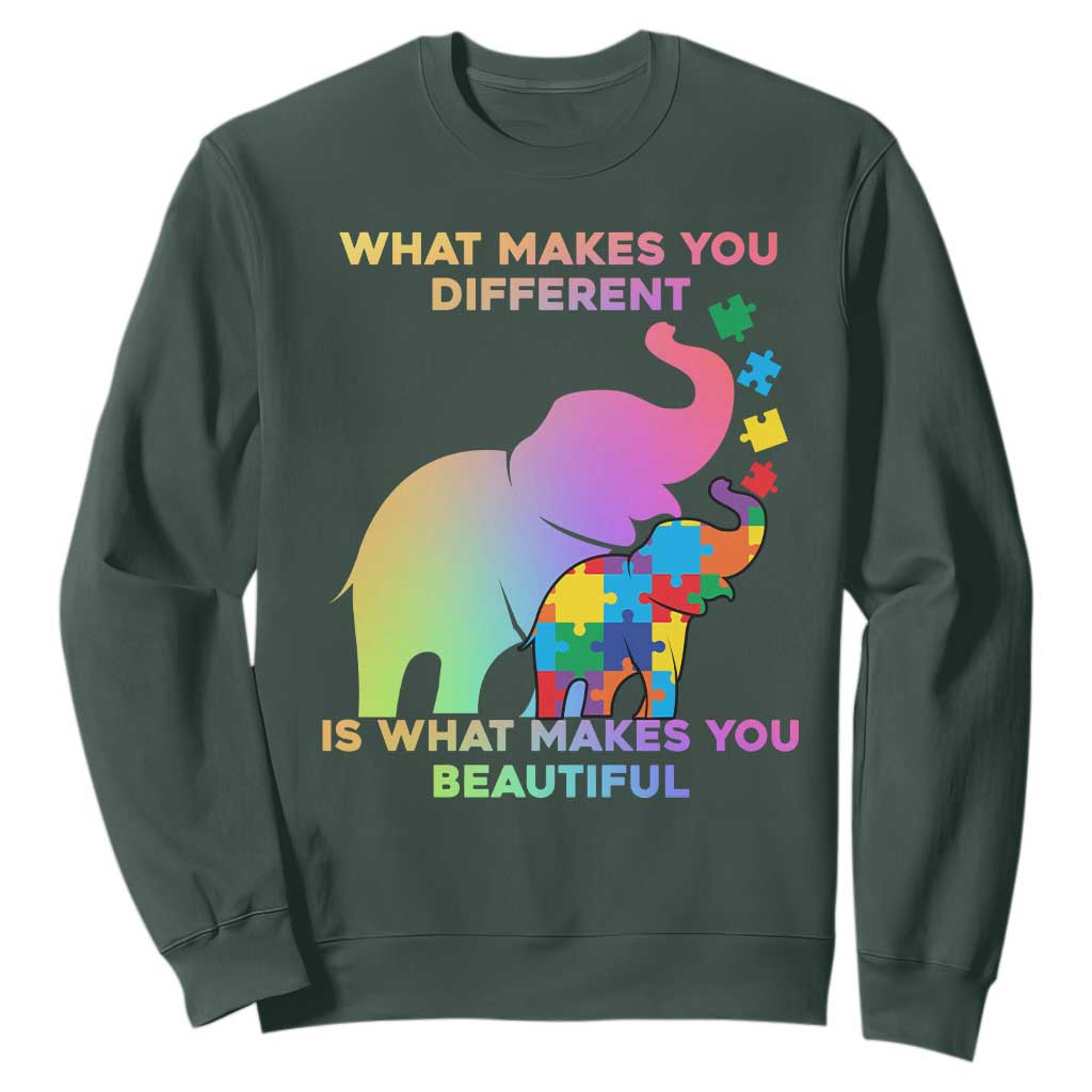 Autism Awareness Elephant Sweatshirt What Make You Different Makes You Beautiful Spectrum Puzzle Piece Baby TS02 Dark Forest Green Printyourwear