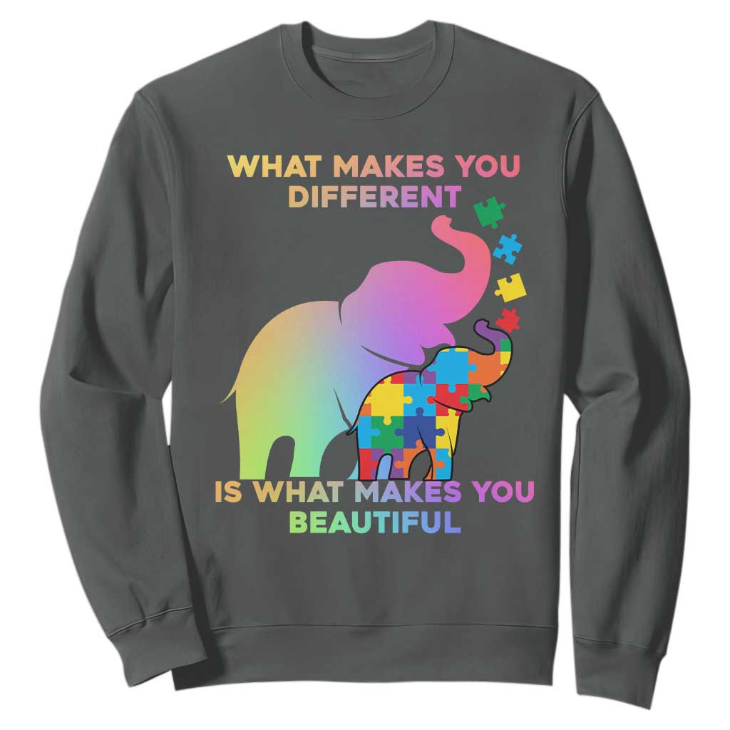 Autism Awareness Elephant Sweatshirt What Make You Different Makes You Beautiful Spectrum Puzzle Piece Baby TS02 Dark Heather Printyourwear