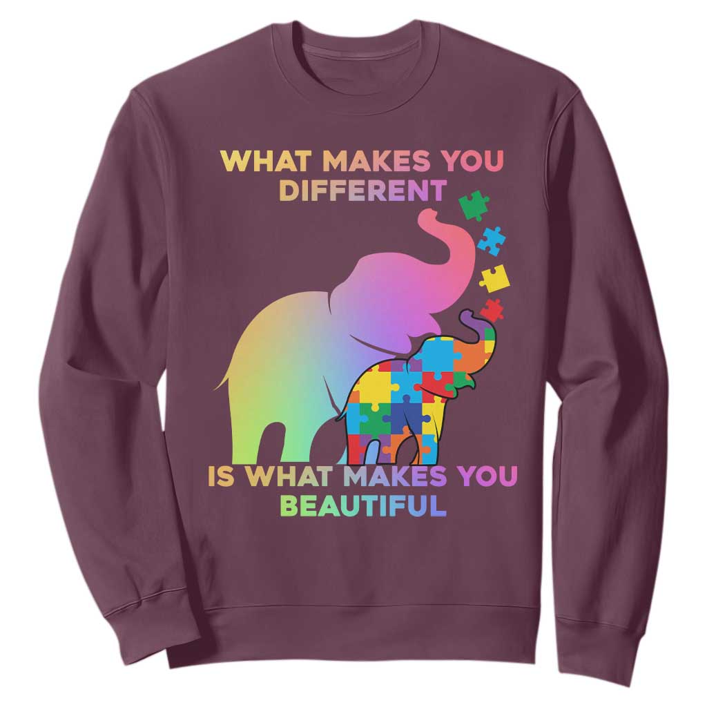 Autism Awareness Elephant Sweatshirt What Make You Different Makes You Beautiful Spectrum Puzzle Piece Baby TS02 Maroon Printyourwear