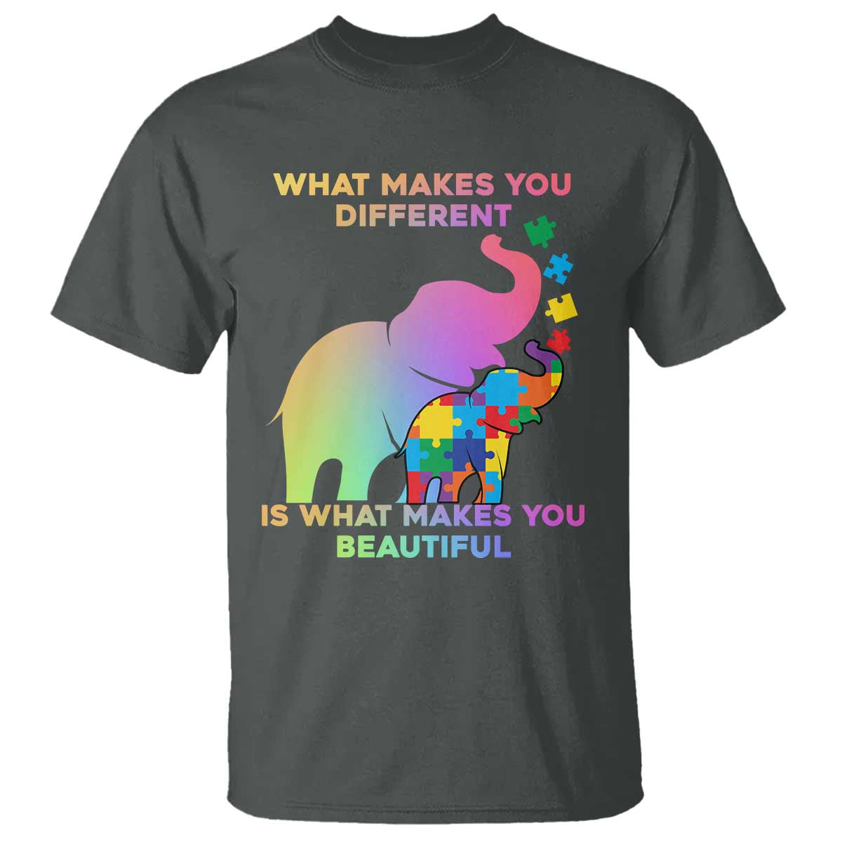 Autism Awareness Elephant T Shirt What Make You Different Makes You Beautiful Spectrum Puzzle Piece Baby TS02 Dark Heather Printyourwear