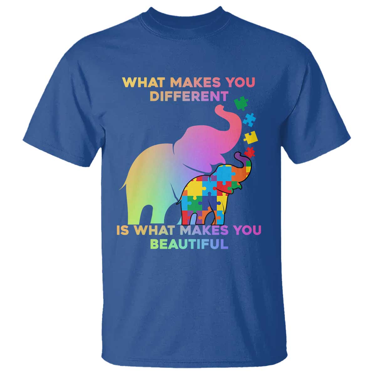 Autism Awareness Elephant T Shirt What Make You Different Makes You Beautiful Spectrum Puzzle Piece Baby TS02 Royal Blue Printyourwear