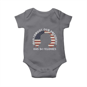Iran Forgot Our President Has 34 Felonies Baby Onesie Funny Political Satire Patriotic TS02 Charcoal Print Your Wear