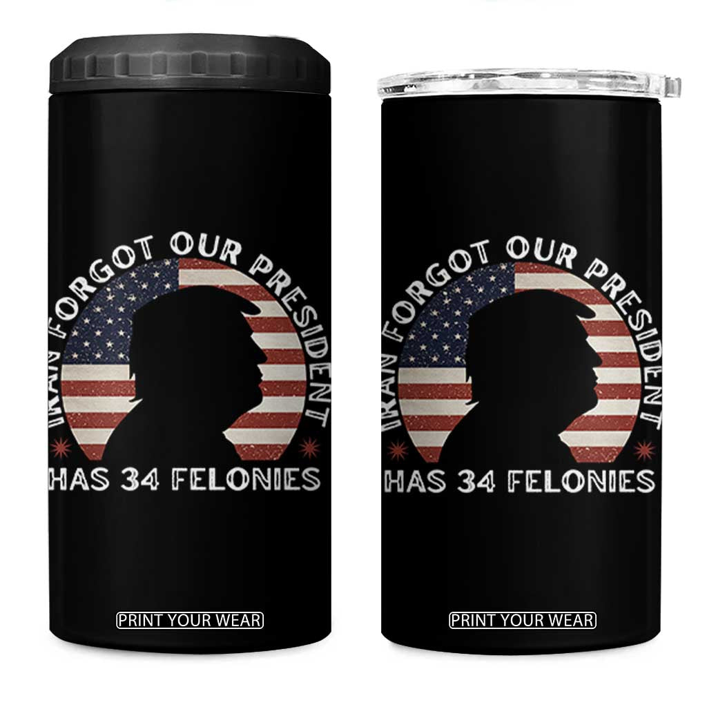 Iran Forgot Our President Has 34 Felonies 4 in 1 Can Cooler Tumbler Funny Political Satire Patriotic TS02 One Size: 16 oz Black Print Your Wear