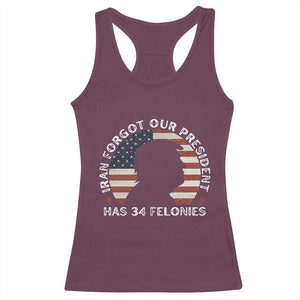 Iran Forgot Our President Has 34 Felonies Racerback Tank Top Funny Political Satire Patriotic TS02 Maroon Print Your Wear