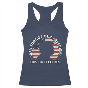 Iran Forgot Our President Has 34 Felonies Racerback Tank Top Funny Political Satire Patriotic TS02 Navy Print Your Wear
