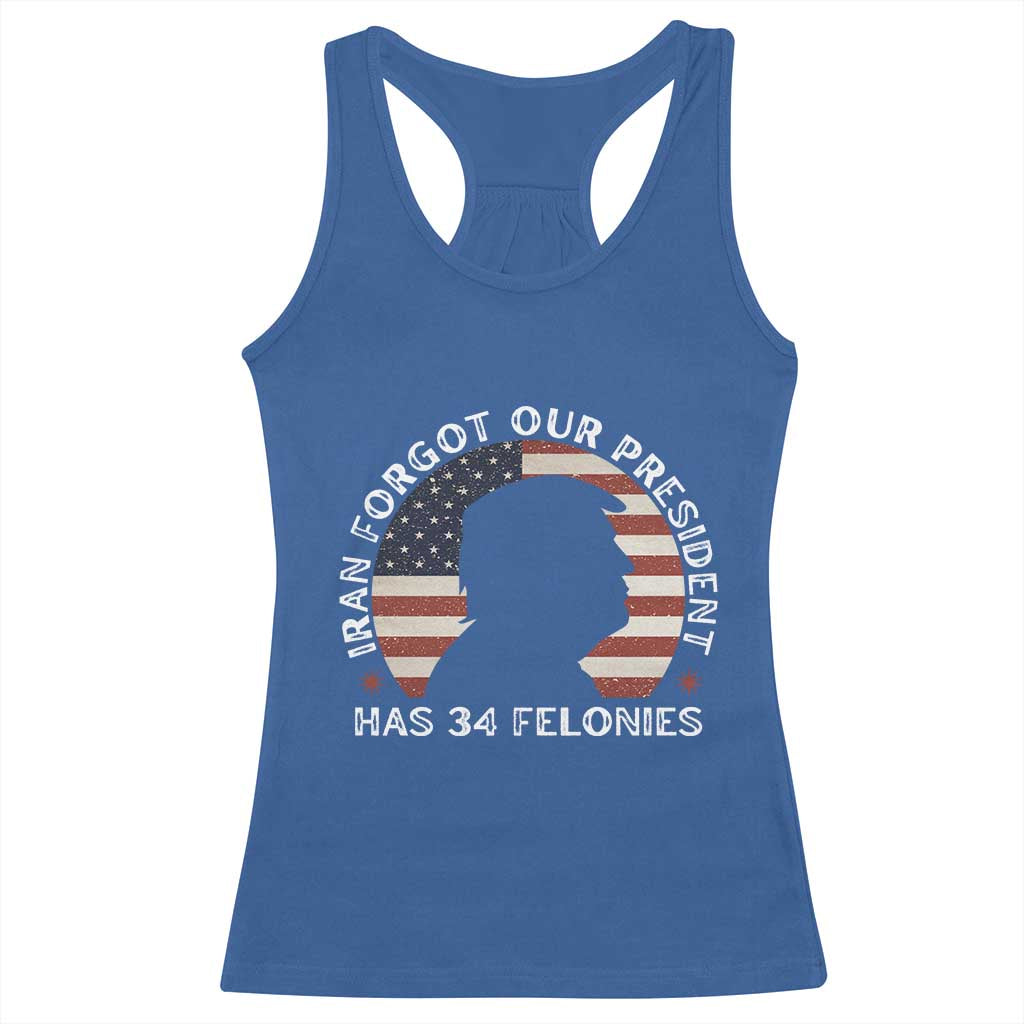Iran Forgot Our President Has 34 Felonies Racerback Tank Top Funny Political Satire Patriotic TS02 Royal Blue Print Your Wear