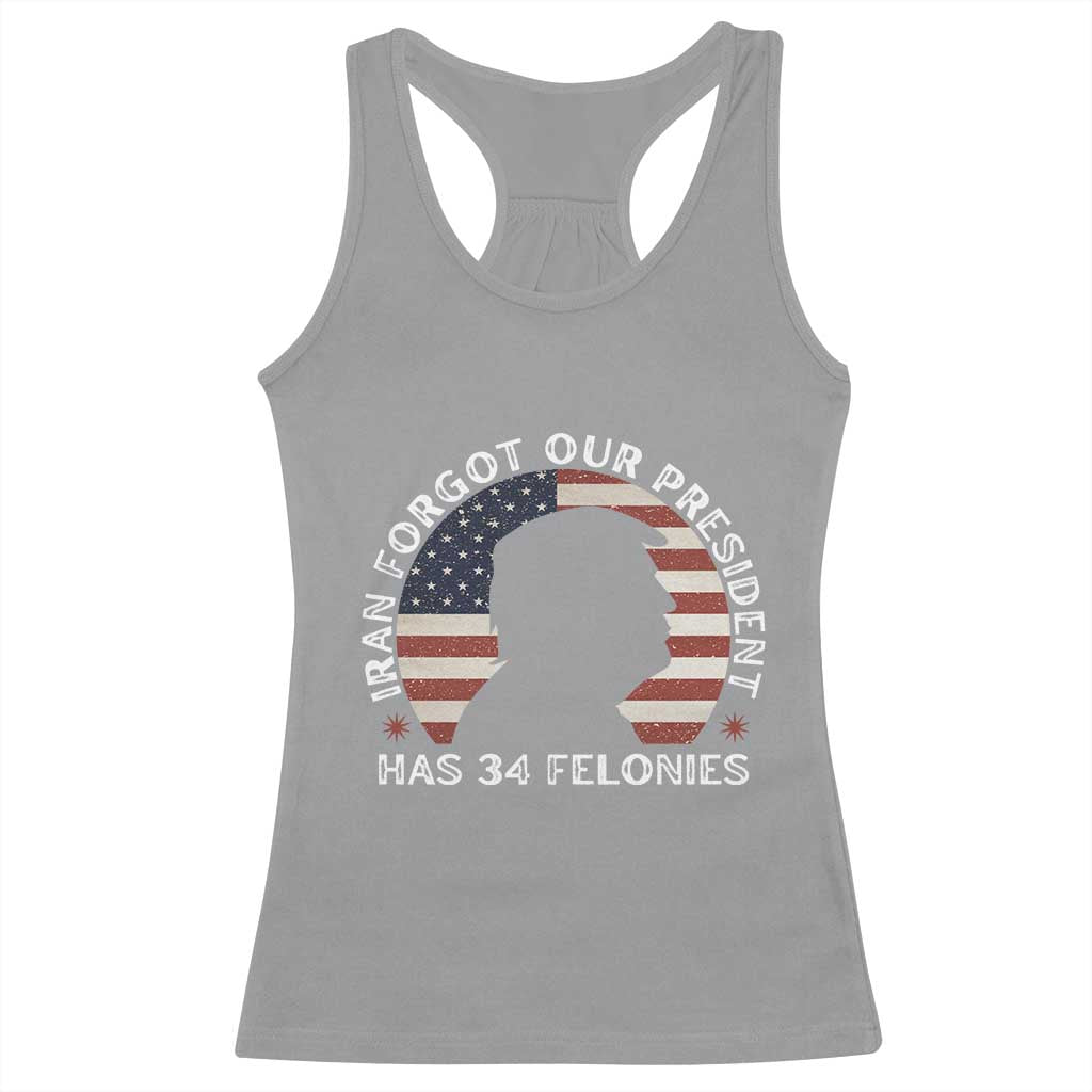 Iran Forgot Our President Has 34 Felonies Racerback Tank Top Funny Political Satire Patriotic TS02 Sport Gray Print Your Wear