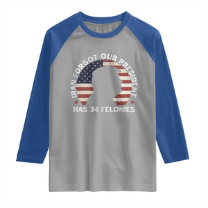 Iran Forgot Our President Has 34 Felonies Raglan Shirt Funny Political Satire Patriotic TS02 Sport Gray Royal Print Your Wear
