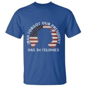 Iran Forgot Our President Has 34 Felonies T Shirt Funny Political Satire Patriotic TS02 Royal Blue Print Your Wear