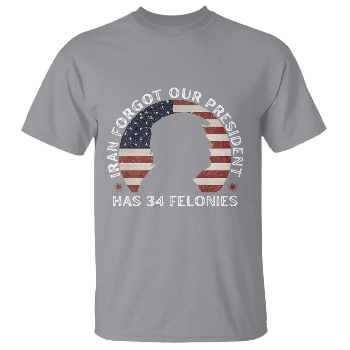 Iran Forgot Our President Has 34 Felonies T Shirt Funny Political Satire Patriotic TS02 Sport Gray Print Your Wear