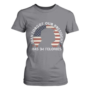Iran Forgot Our President Has 34 Felonies T Shirt For Women - Funny Political Satire Patriotic TS02 Charcoal Print Your Wear