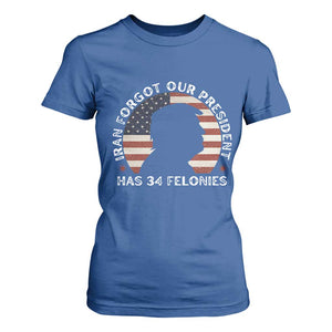 Iran Forgot Our President Has 34 Felonies T Shirt For Women - Funny Political Satire Patriotic TS02 Royal Blue Print Your Wear