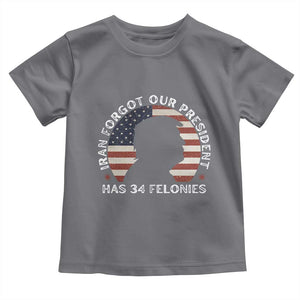 Iran Forgot Our President Has 34 Felonies Toddler T Shirt Funny Political Satire Patriotic TS02 Charcoal Print Your Wear