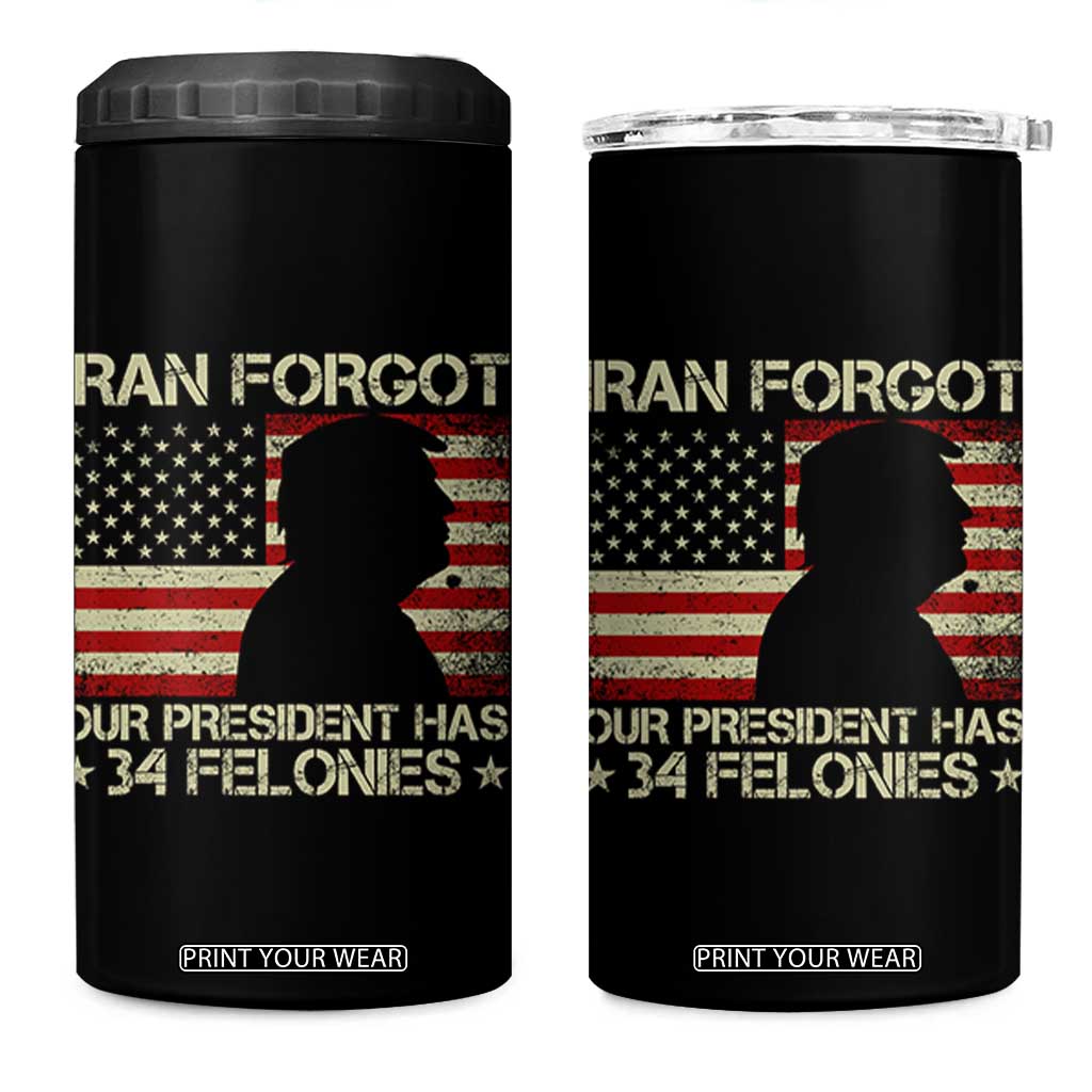 Iran Forgot Our President Has 34 Felonies 4 in 1 Can Cooler Tumbler Funny Political Satire Patriotic Flag TS02 One Size: 16 oz Black Print Your Wear