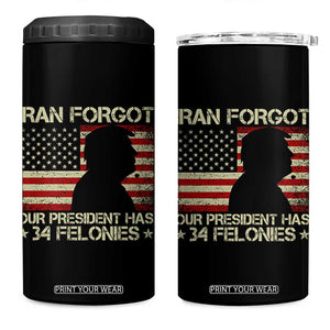 Iran Forgot Our President Has 34 Felonies 4 in 1 Can Cooler Tumbler Funny Political Satire Patriotic Flag TS02 One Size: 16 oz Black Print Your Wear