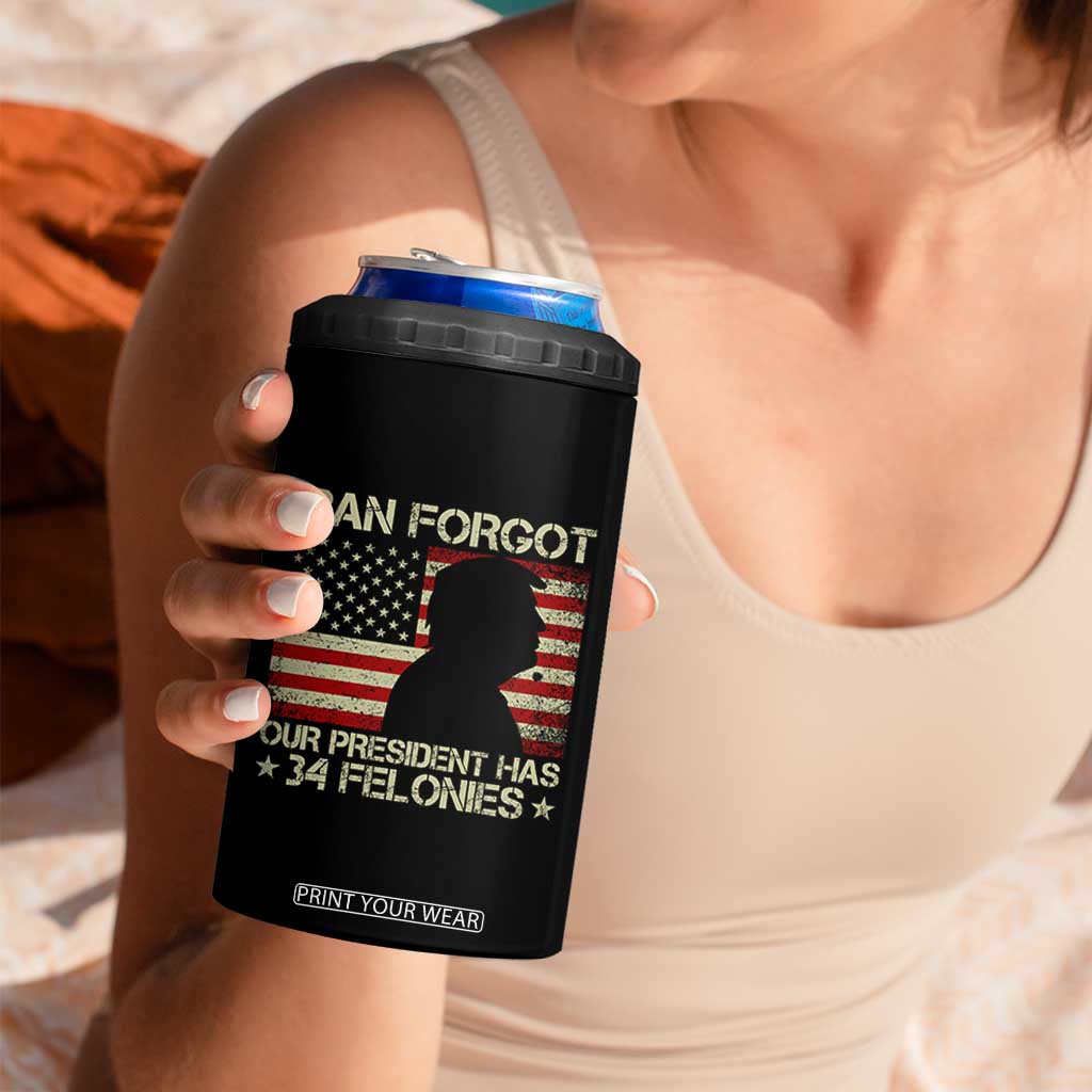 Iran Forgot Our President Has 34 Felonies 4 in 1 Can Cooler Tumbler Funny Political Satire Patriotic Flag TS02 Print Your Wear