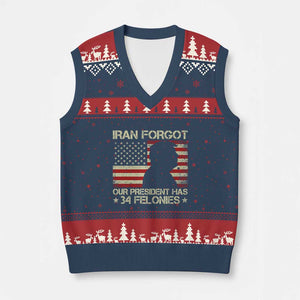 Iran Forgot Our President Has 34 Felonies V-Neck Knit Sweater Vest Funny Political Satire Patriotic Flag TS02 Navy Red Print Your Wear
