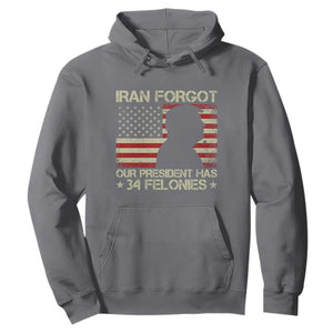 Iran Forgot Our President Has 34 Felonies Hoodie - Funny Political Satire Patriotic Flag TS02 Charcoal Print Your Wear