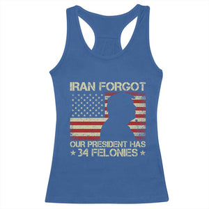 Iran Forgot Our President Has 34 Felonies Racerback Tank Top Funny Political Satire Patriotic Flag TS02 Royal Blue Print Your Wear