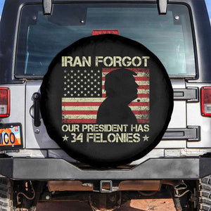 Iran Forgot Our President Has 34 Felonies Spare Tire Cover Funny Political Satire Patriotic Flag TS02 No hole Black Print Your Wear